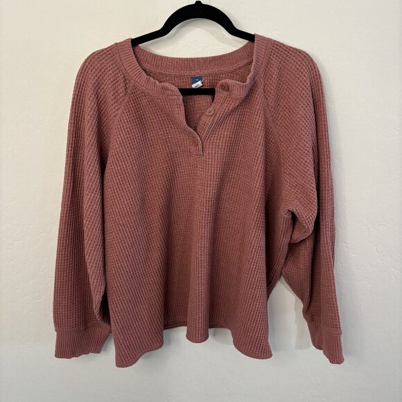 Old Navy Tops - Old Navy Mauve Waffle Knit Henley Long Sleeve Top | Size XXL